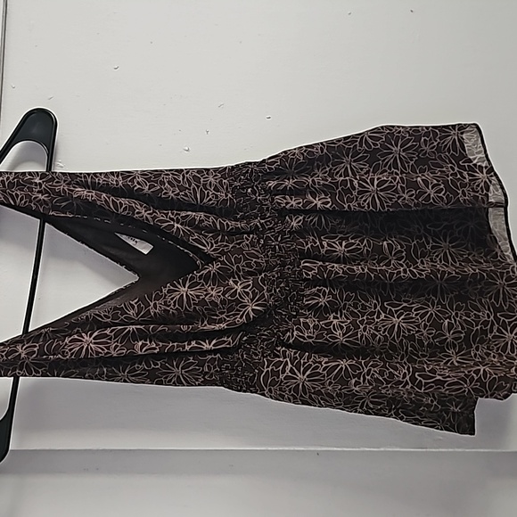 Vintage y2k Verona chocolate brown floral pattern deep v babydoll Top Blouse - Picture 3 of 5